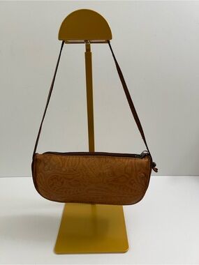 Kenneth Cole - Vintage Tooled Brown Leather Shoulder Bag